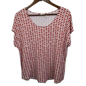 Chicos Lip Pattern Short Sleeve  Scoop Neck Blouse Size 1 US XL
